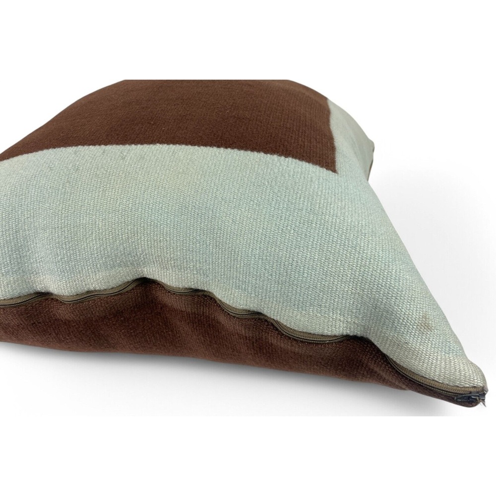 Jonathan Adler Geometric Pillow Brown Blue Wool Decor Throw Double Sided 23x21 - Picture 5 of 8